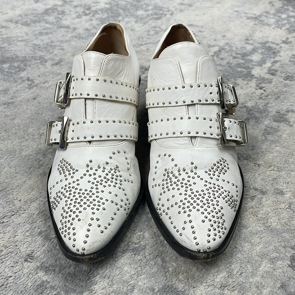 Chloe Leather Studded Buckle Strap Short Susanna Shoes White Ivory Sz 37 - Picture 2 of 13